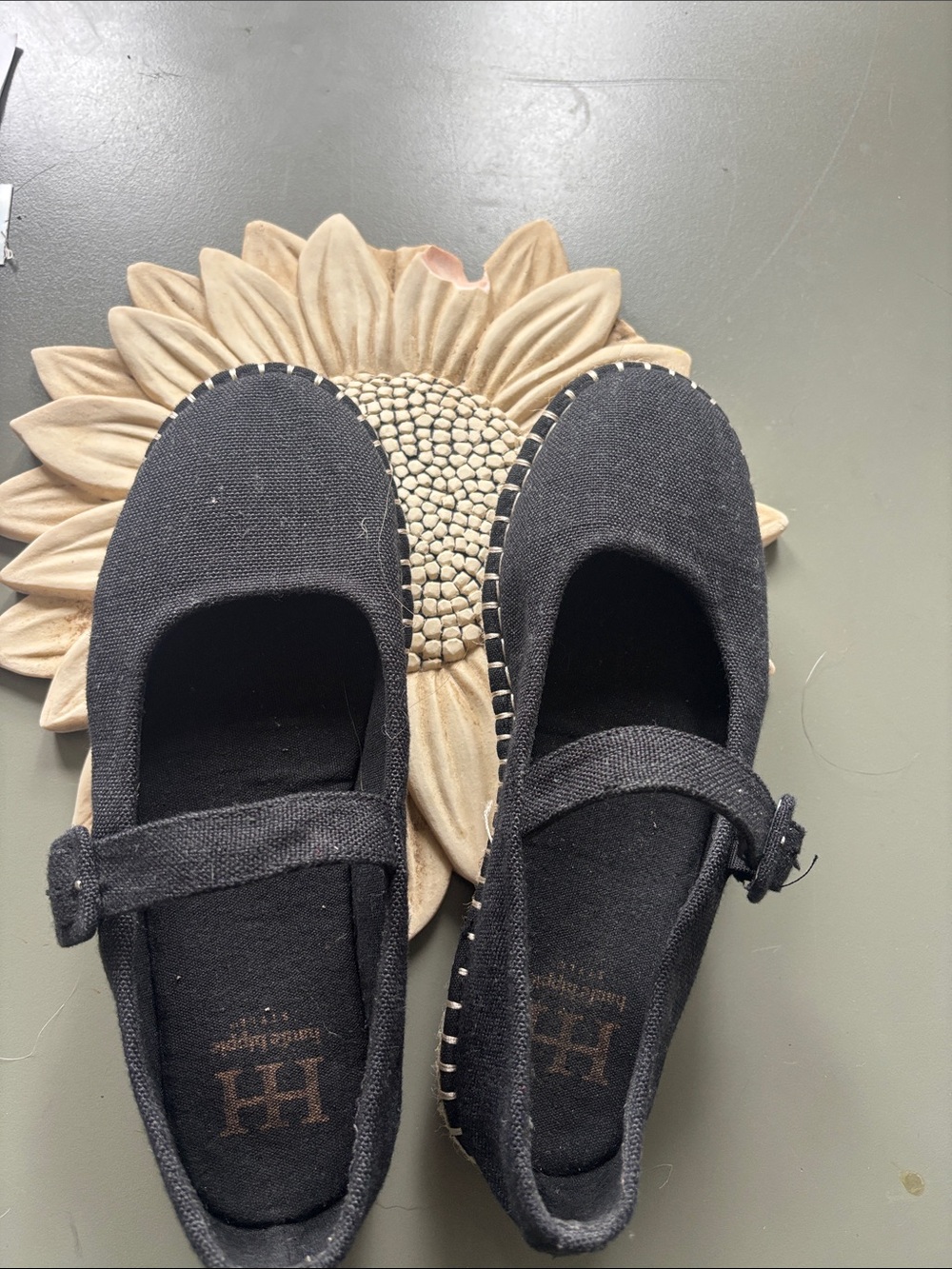 Haute Hippie Black Canvas Mary Jane Espadrille Flats